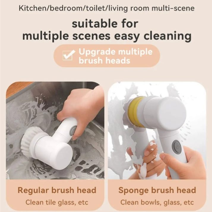 5 in1 Rechargeable Magic Brush | Car Waxing Handheld Scrubber | 360 Degree Rotate with 3 Replaceable Multipurpose Brush |
